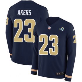 Wholesale Cheap Nike Rams #23 Cam Akers Navy Blue Team Color Youth Stitched NFL Limited Therma Long Sleeve Jersey