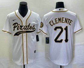Wholesale Cheap Men\'s Pittsburgh Pirates #21 Roberto Clemente White Cool Base Stitched Baseball Jersey