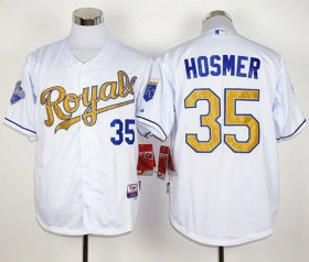 Wholesale Cheap Royals #35 Eric Hosmer White 2015 World Series Champions Gold Program Stitched MLB Jersey