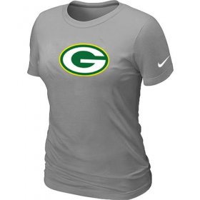 Wholesale Cheap Women\'s Nike Green Bay Packers Logo NFL T-Shirt Light Grey