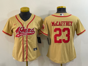 Wholesale Cheap Women's San Francisco 49ers #23 Christian McCaffrey Gold With Patch Cool Base Stitched Baseball Jersey