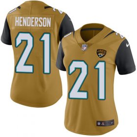 Wholesale Cheap Nike Jaguars #21 C.J. Henderson Gold Women\'s Stitched NFL Limited Rush Jersey