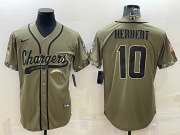 Wholesale Cheap Men's Los Angeles Chargers #10 Justin Herbert Olive Salute to Service Cool Base Stitched Baseball Jersey