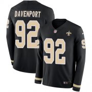 Wholesale Cheap Nike Saints #92 Marcus Davenport Black Team Color Men's Stitched NFL Limited Therma Long Sleeve Jersey