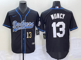 Wholesale Cheap Men\'s Los Angeles Dodgers #13 Max Muncy Number Black With Patch Cool Base Stitched Baseball Jersey