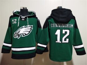 Wholesale Men\'s Philadelphia Eagles #12 Randall Cunningham Green Lace-Up Pullover Hoodie