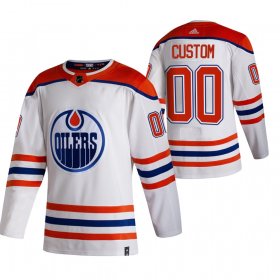 Wholesale Cheap Edmonton Oilers Custom White Men\'s Adidas 2020-21 Reverse Retro Alternate NHL Jersey