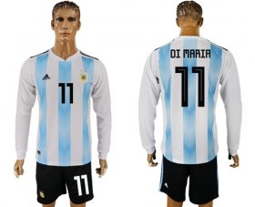 Wholesale Cheap Argentina #11 Di Maria Home Long Sleeves Soccer Country Jersey