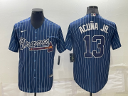 Wholesale Cheap Men's Atlanta Braves #13 Ronald Acuna Jr Navy Blue Pinstripe Stitched MLB Cool Base Nike Jersey