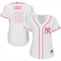 Wholesale Cheap Yankees #45 Gerrit Cole White/Pink Fashion Women's Stitched MLB Jersey