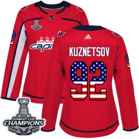 Wholesale Cheap Adidas Capitals #92 Evgeny Kuznetsov Red Home Authentic USA Flag Stanley Cup Final Champions Women\'s Stitched NHL Jersey