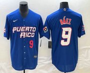 Cheap Mens Puerto Rico Baseball #9 Javier Baez Number 2023 Blue World Baseball Classic Stitched Jersey