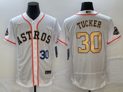 Wholesale Cheap Men's Houston Astros #30 Kyle Tucker Number 2023 White Gold World Serise Champions Patch Flex Base Stitched Jersey