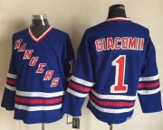 Wholesale Cheap Rangers #1 Eddie Giacomin Blue CCM Heroes of Hockey Alumni Stitched NHL Jersey