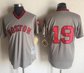 Wholesale Cheap Mitchell And Ness Red Sox #19 Fred Lynn Grey Throwback Stitched MLB Jersey