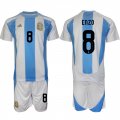 Cheap Men's Argentina #8 Enzo White Blue 2024-25 Home Soccer Jersey Suit