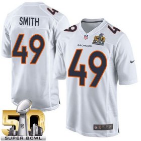 Wholesale Cheap Nike Broncos #49 Dennis Smith White Super Bowl 50 Men\'s Stitched NFL Game Event Jersey