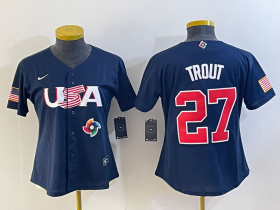 Cheap Women\'s USA Baseball #27 Mike Trout Number 2023 Navy World Classic Stitched Jersey2