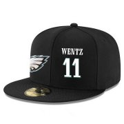 Wholesale Cheap Philadelphia Eagles #11 Carson Wentz Snapback Cap NFL Player Black with White Number Stitched Hat