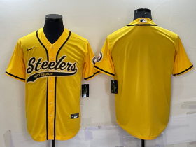 Wholesale Cheap Men\'s Pittsburgh Steelers Blank Yellow With Patch Cool Base Stitched Baseball Jersey