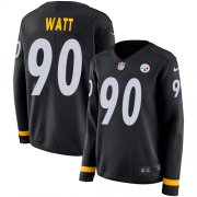 Wholesale Cheap Nike Steelers #90 T. J. Watt Black Team Color Women's Stitched NFL Limited Therma Long Sleeve Jersey