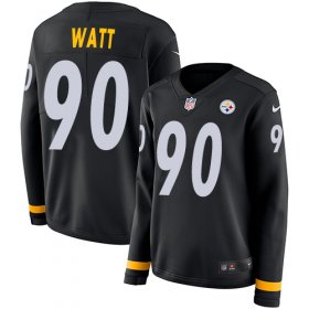 Wholesale Cheap Nike Steelers #90 T. J. Watt Black Team Color Women\'s Stitched NFL Limited Therma Long Sleeve Jersey