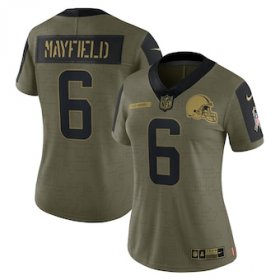 Wholesale Cheap Women\'s Cleveland Browns #6 Baker Mayfield Nike Olive 2021 Salute To Service Limited Player Jersey