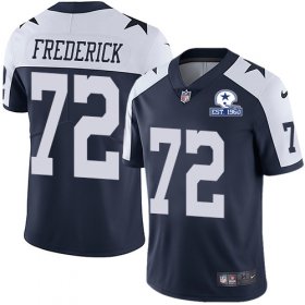 Wholesale Cheap Nike Cowboys #72 Travis Frederick Navy Blue Thanksgiving Men\'s Stitched With Established In 1960 Patch NFL Vapor Untouchable Limited Throwback Jersey