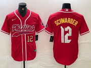 Cheap Mens Philadelphia Phillies #12 Kyle Schwarber Red 2024 City Connect Limited Stitched Jersey