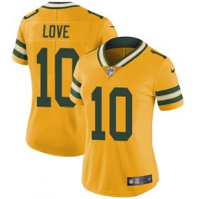 Wholesale Cheap Nike Packers #10 Jordan Love Yellow Women\'s Stitched NFL Limited Rush Jersey