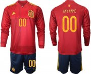 Wholesale Cheap Men 2021 European Cup Spain home Long sleeve custom soccer jerseys