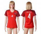 Wholesale Cheap Women's Portugal #4 Veloso Home Soccer Country Jersey
