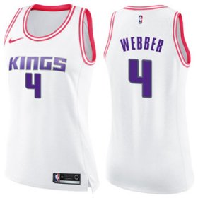 Wholesale Cheap Women\'s Sacramento Kings #4 Chris Webber White Pink NBA Swingman Fashion Jersey