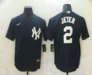Wholesale Cheap Men's New York Yankees #2 Derek Jeter Navy Blue Stitched MLB Nike Cool Base Jersey