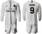 Wholesale Cheap Paris Saint-Germain #9 Cavani White Jordan Long Sleeves Soccer Club Jersey