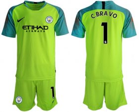 Wholesale Cheap Manchester City #1 C.Bravo Shiny Green Goalkeeper Soccer Club Jersey