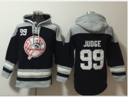 Wholesale Cheap Men's New York Yankees #99 Aaron Judge Navy Blue Ageless Must Have Lace Up Pullover Hoodie