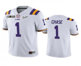 Wholesale Cheap Men\'s LSU Tigers #1 Ja\'Marr Chase White 2020 National Championship Game Jersey