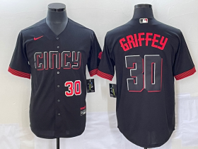 Wholesale Cheap Men\'s Cincinnati Reds #30 Ken Griffey Jr Number Black 2023 City Connect Cool Base Stitched Jersey1