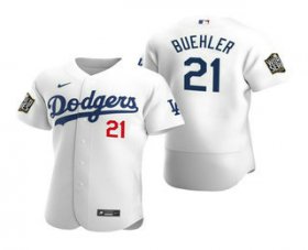 Wholesale Cheap Men\'s Los Angeles Dodgers #21 Walker Buehler White 2020 World Series Authentic Flex Nike Jersey