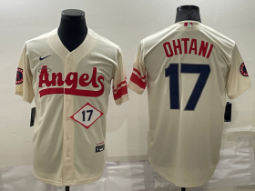 Wholesale Cheap Men\'s Los Angeles Angels #17 Shohei Ohtani Number Cream 2022 City Connect Cool Base Stitched Jersey