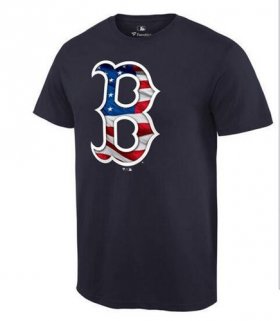 Wholesale Cheap Men\'s Boston Red Sox USA Flag Fashion T-Shirt Navy Blue