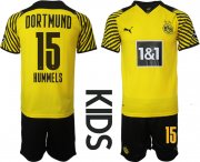Wholesale Cheap Youth 2021-2022 Club Borussia Dortmund home yellow 15 Soccer Jersey