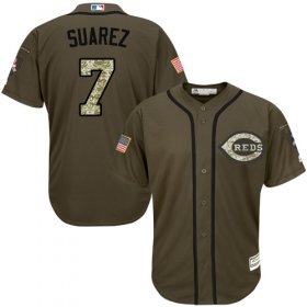 Wholesale Cheap Reds #7 Eugenio Suarez Green Salute to Service Stitched MLB Jersey