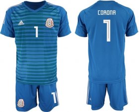 Wholesale Cheap Mexico #1 Corona Blue Goalkeeper Soccer Country Jersey