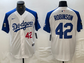 Cheap Men\'s Los Angeles Dodgers #42 Jackie Robinson Number White Blue Fashion Stitched Cool Base Limited Jerseys