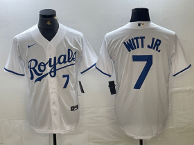 Cheap Men\'s Kansas City Royals #7 Bobby Witt Jr Number White Cool Base Stitched MLB Jersey