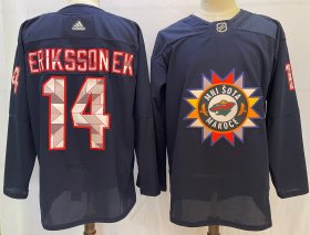 Wholesale Cheap Men\'s Minnesota Wild #14 Joel Eriksson Ek 2022 Navy Native American Heritage Day Stitched Jersey