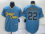 Wholesale Cheap Men's Milwaukee Brewers #22 Christian Yelich Blue 2022 City Connect Cool Base Stitched Jersey