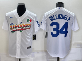 Wholesale Cheap Men\'s Los Angeles Dodgers #34 Fernando Valenzuela Rainbow White Mexico Cool Base Nike Jersey